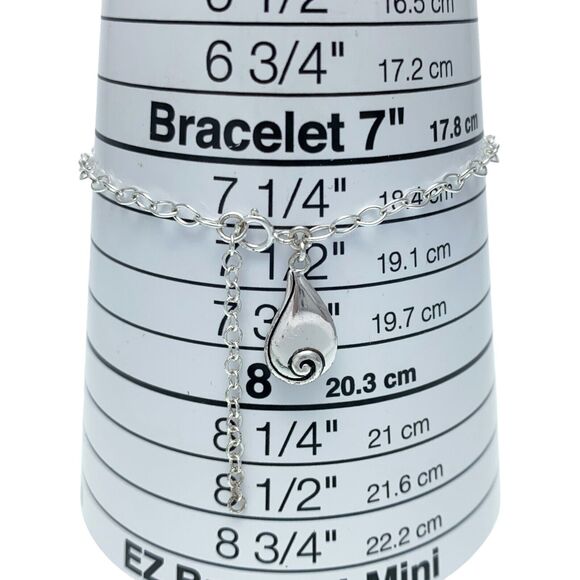 Spiral Teardrop Charm Link Bracelet | Vintage Sterling Silver 925 | 7.5" - 8.75" - Picture 7 of 7